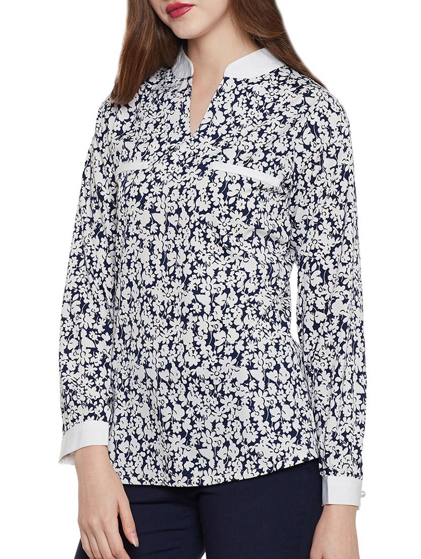 Mandarin collar floral top - 14113965 - Zoom Image - 2