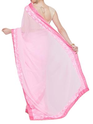 pink faux georgette bordered saree with blouse - 14115003 - Standard Image - 2