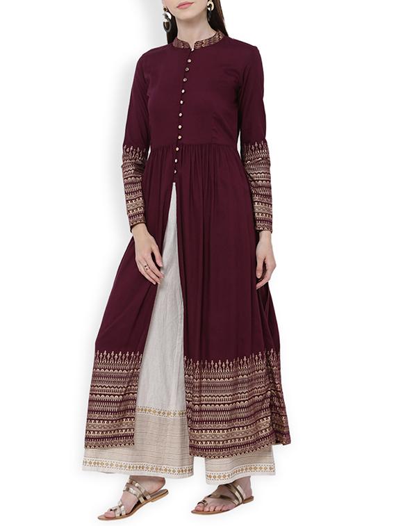 Purple Rayon Flared Kurta - By
