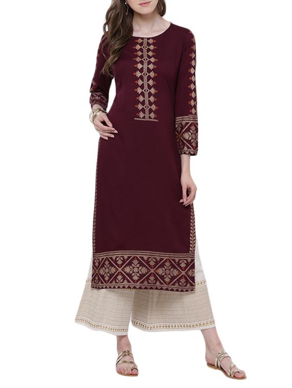 Purple Rayon Straight Kurta - By