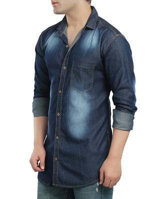 dark blue denim casual shirt - 14121593 - Standard Image - 2
