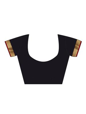 black bordered chanderi saree with blouse - 14122417 - Standard Image - 2
