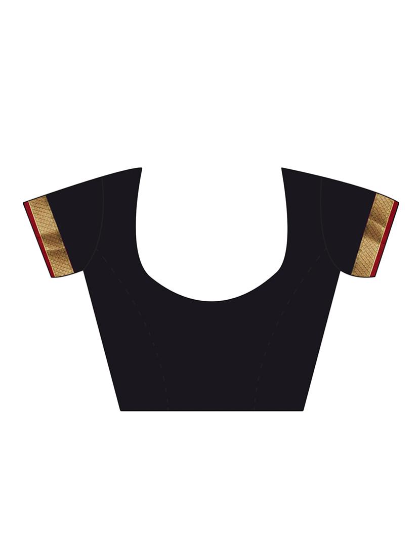 black bordered chanderi saree with blouse - 14122417 - Zoom Image - 2