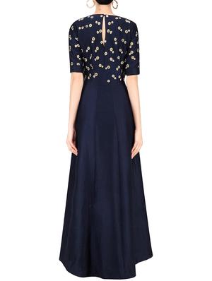 navy blue silk blend a-line gown - 14122790 - Standard Image - 2