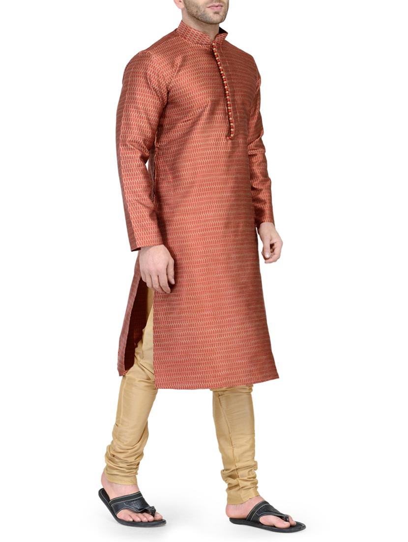 maroon silk blend kurta payjama set - 14124839 - Zoom Image - 2