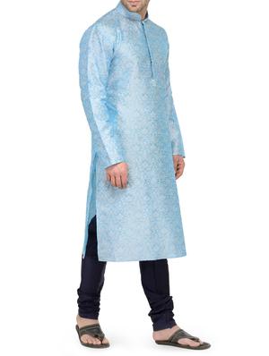 blue silk blend kurta payjama set - 14124843 - Standard Image - 2