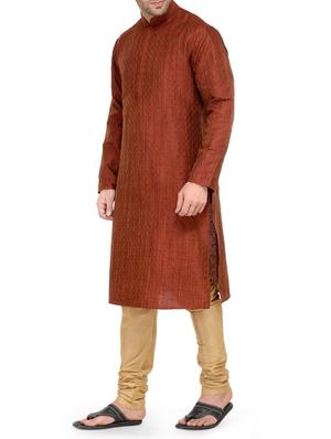 maroon silk blend kurta payjama set - 14124845 - Standard Image - 2