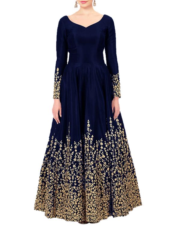 embroidered semi-stitched flared suit - 14125075 - Zoom Image - 2