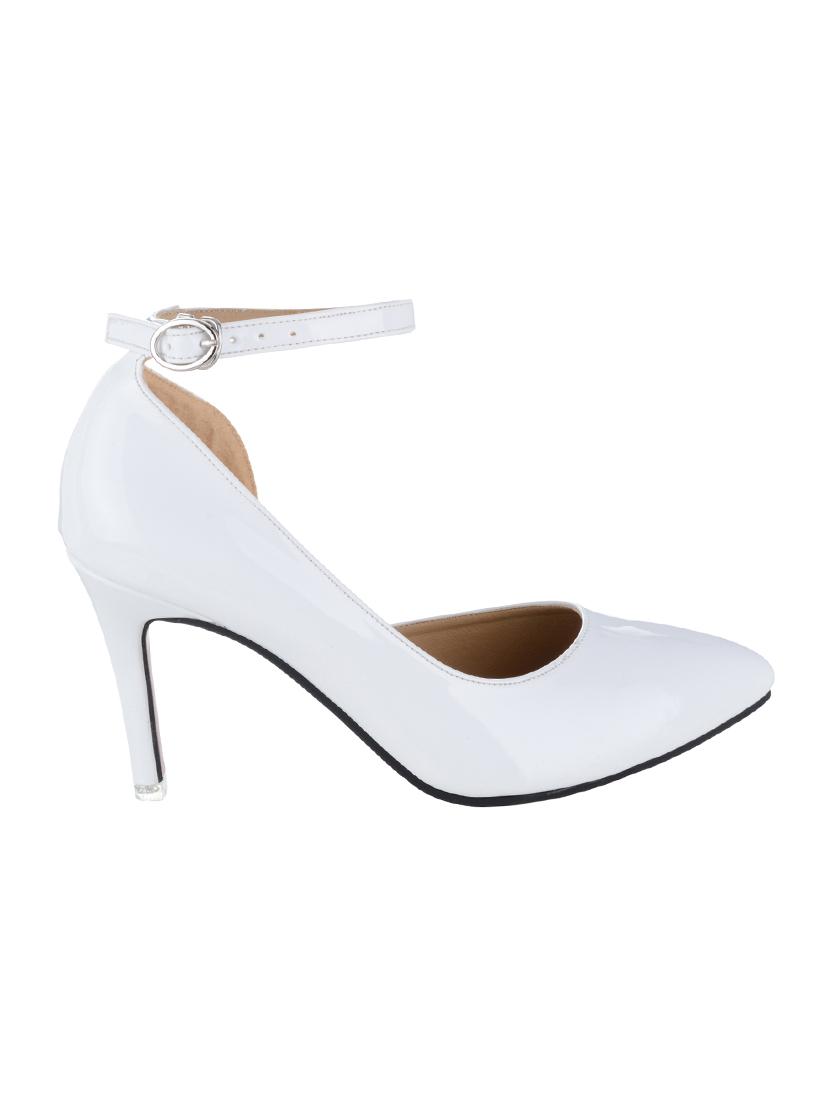white faux leather ankle strap sandals - 14126393 - Zoom Image - 2