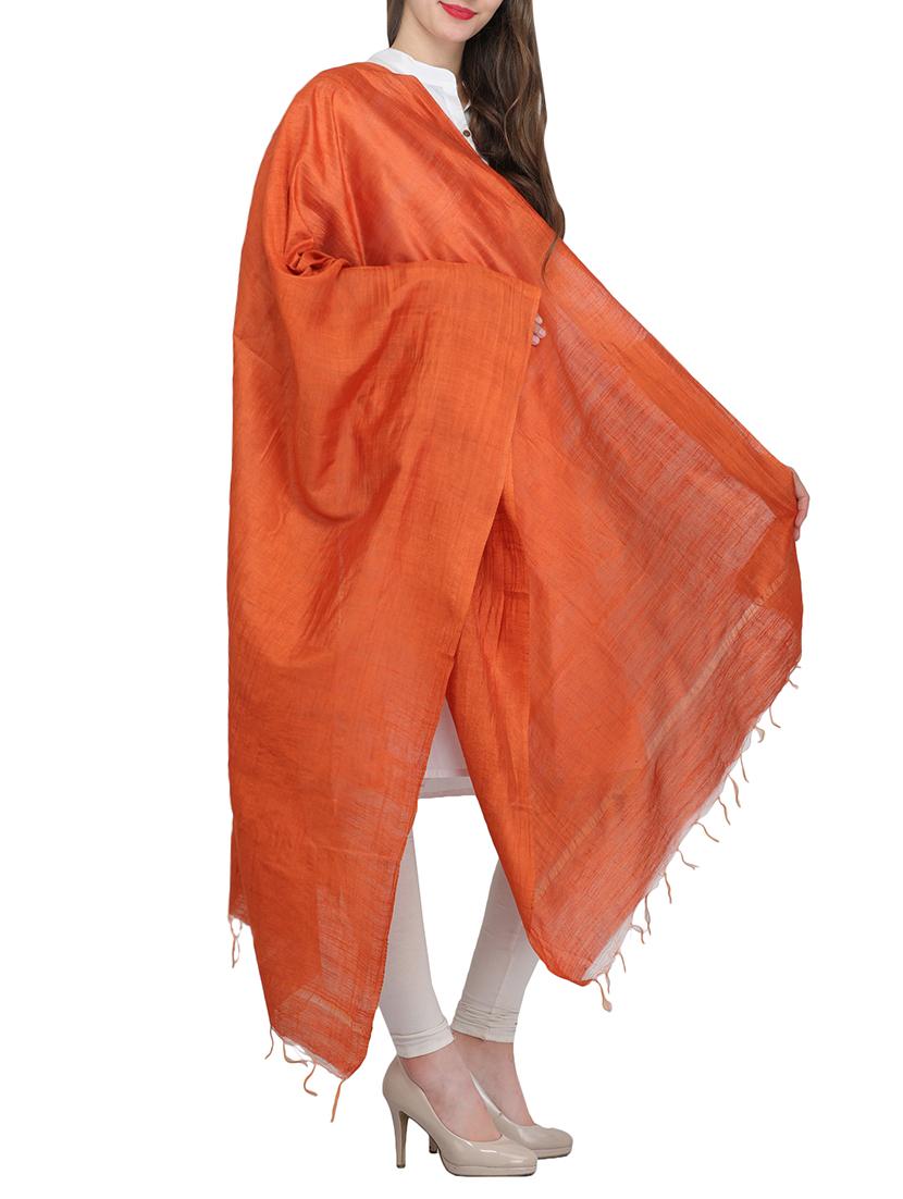 orange plain silk dupatta - 14127380 - Zoom Image - 2