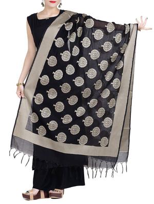 black chanderi banarasi dupatta - 14130049 - Standard Image - 2