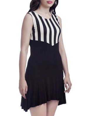 navy blue striped viscose asymmetric dress - 14130684 - Standard Image - 2