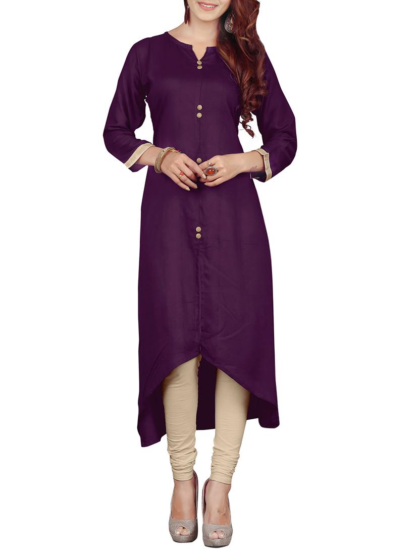 Purple Rayon Highlow Kurta - By