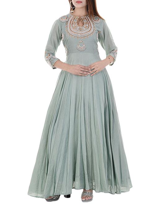 rangpur grey chanderi silk a-line gown - 14133838 - Very Small Image - 1