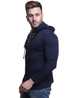 dark blue cotton hood t-shirt - 14134750 - Standard Image - 2