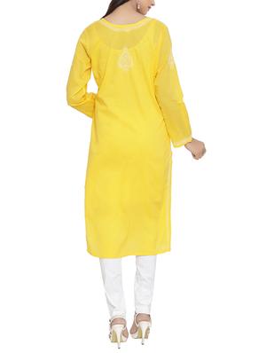 ada yellow cotton chikankari kurta - 14136036 - Standard Image - 2