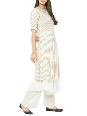 white rayon flared kurta - 14137293 - Standard Image - 2