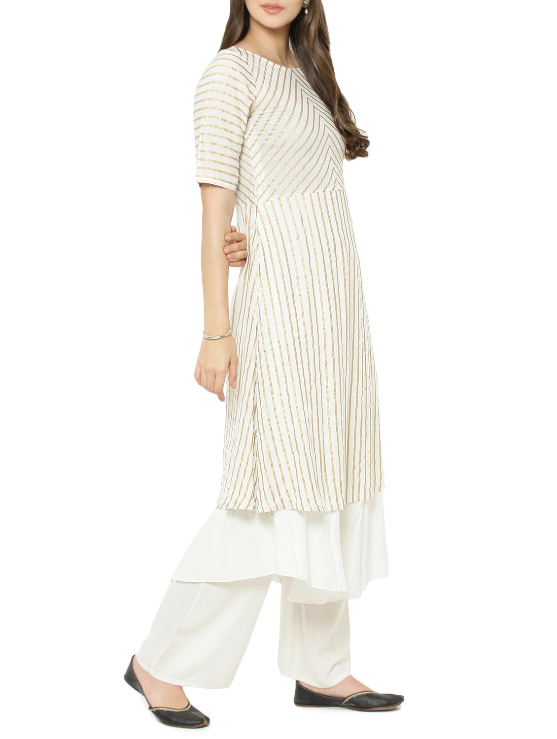 white rayon flared kurta - 14137293 - Zoom Image - 2
