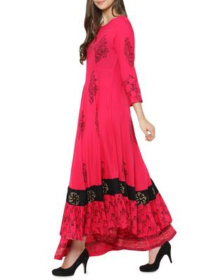 pink rayon flared kurta - 14137299 - Standard Image - 2