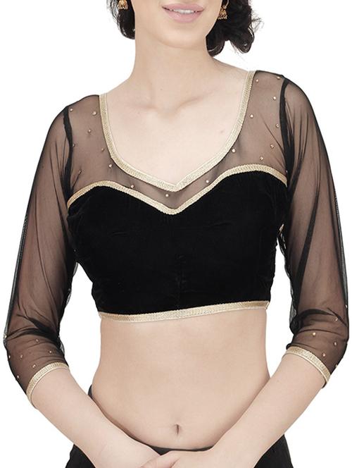 black solid stitched blouse - 14137602 - Standard Image - 1