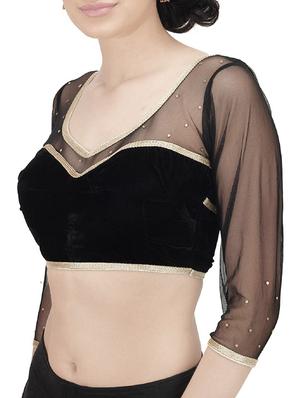 black solid stitched blouse - 14137602 - Standard Image - 2