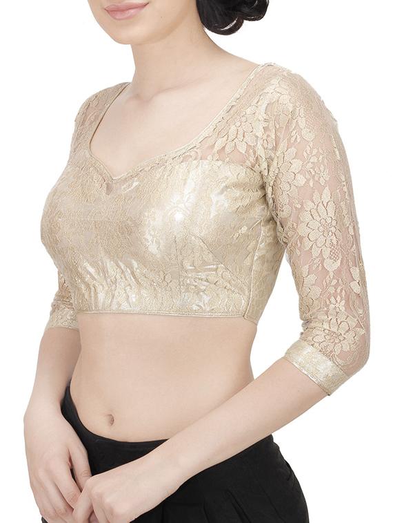 gold woven stitched blouse - 14137607 - Zoom Image - 2