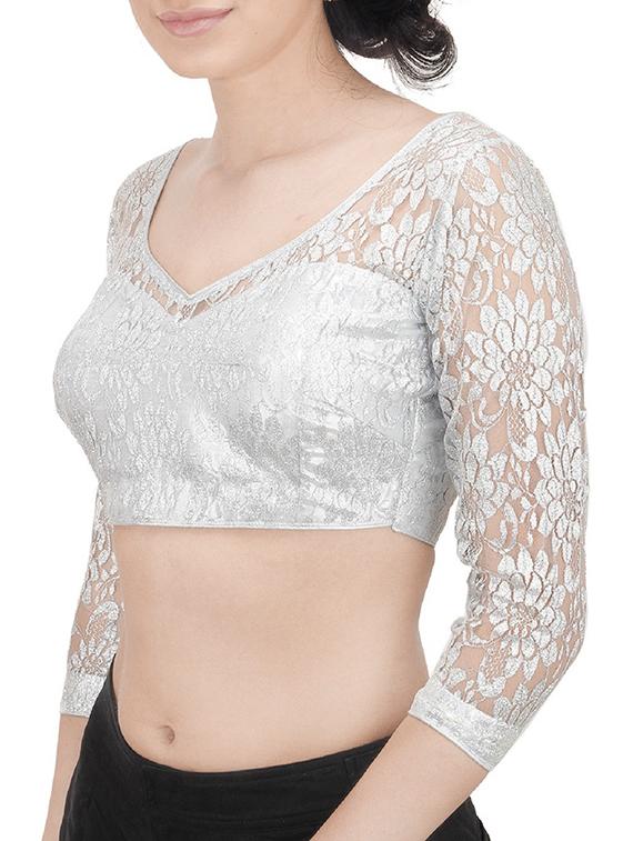 silver woven stitched blouse - 14137608 - Zoom Image - 2