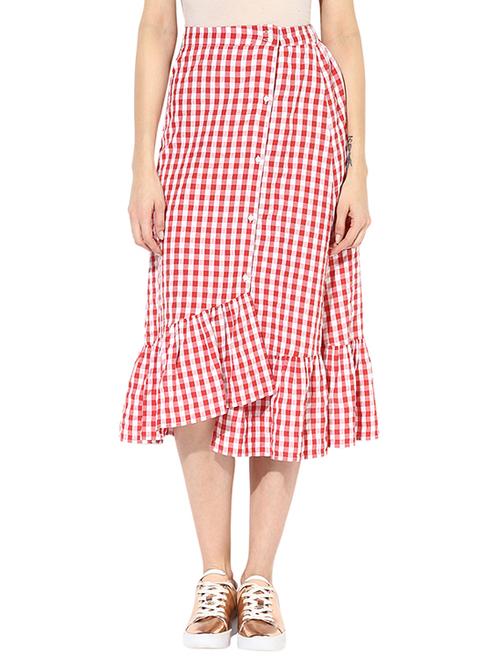 red checkered cotton ruffle skirt - 14139351 - Very Small Image - 1
