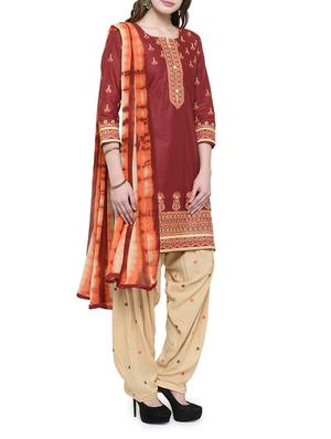 maroon cotton salwar suit unstitched - 14139972 - Standard Image - 2