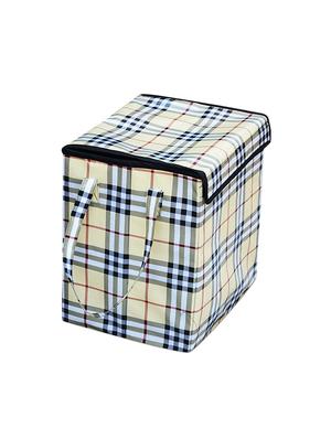 Beige Check Foldable Laundry basket - 14140752 - Standard Image - 2