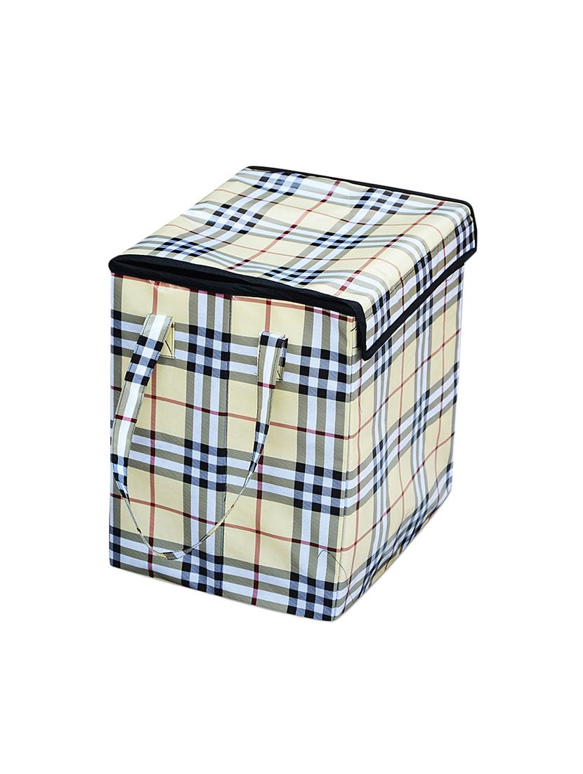 Beige Check Foldable Laundry basket - 14140752 - Zoom Image - 2