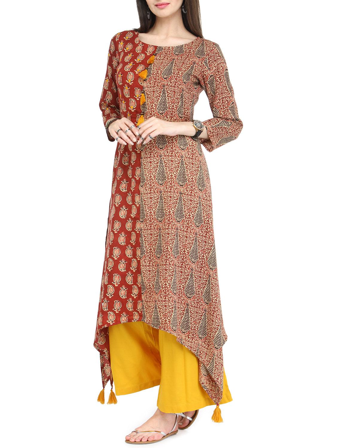 Printed asymmetric kurta & palazzo set - 14146963 - Zoom Image - 2