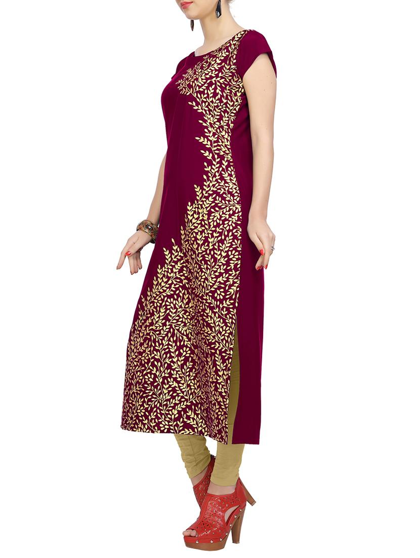 foil print straight kurta - 14147800 - Zoom Image - 2