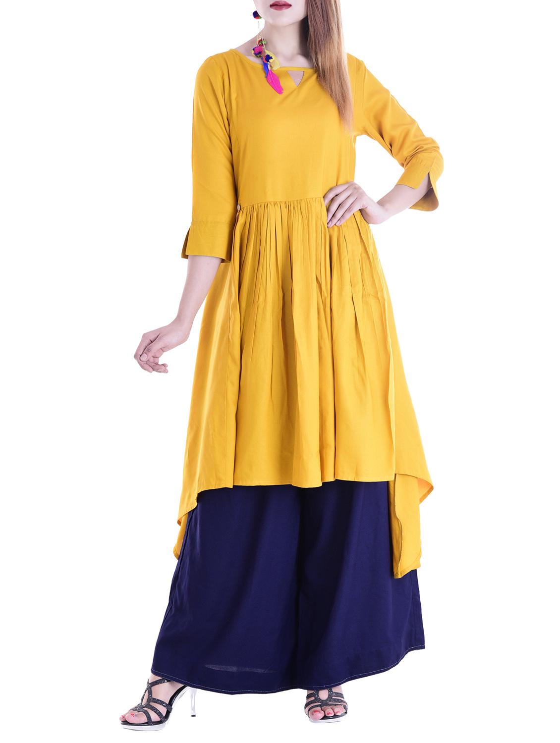 Mustard Rayon Highlow Kurta - By