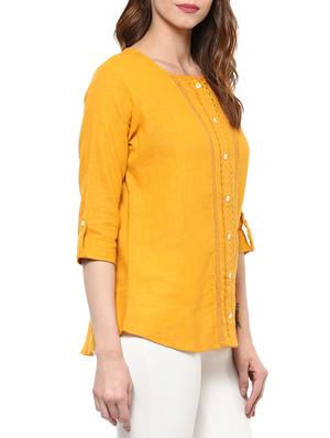 yellow cotton straight kurti - 14150727 - Standard Image - 2