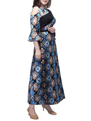 blue colored poly crepe gown - 14151050 - Standard Image - 2