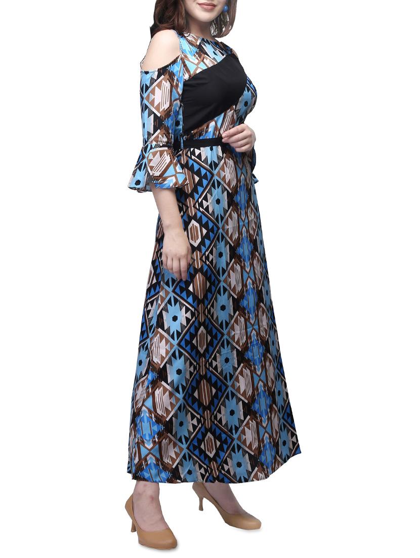 blue colored poly crepe gown - 14151050 - Zoom Image - 2