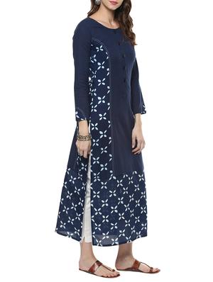 blue cotton straight kurta - 14153254 - Standard Image - 2