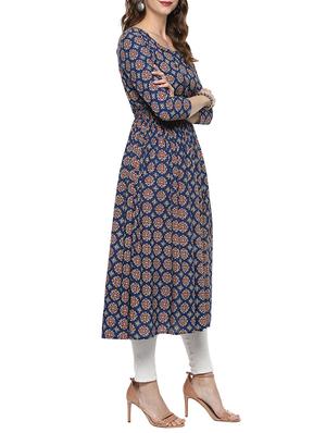 blue cotton flared kurta - 14153255 - Standard Image - 2