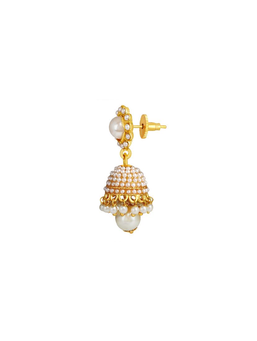white metal jhumka earrings - 14161652 - Zoom Image - 2