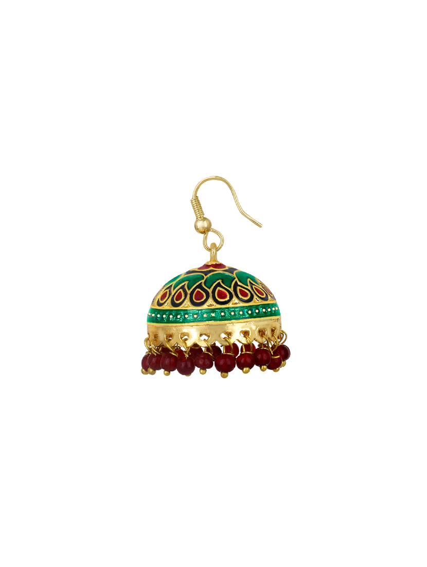 green metal meenakari earrings - 14161659 - Zoom Image - 2