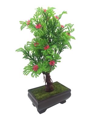 random 3 branched bonsai tree with green leaves and pink flowers - 14164247 - Standard Image - 2