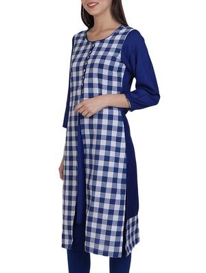 blue cotton a-line kurta - 14167864 - Standard Image - 2