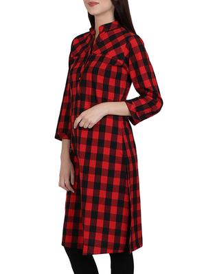 red cotton straight kurta - 14167866 - Standard Image - 2