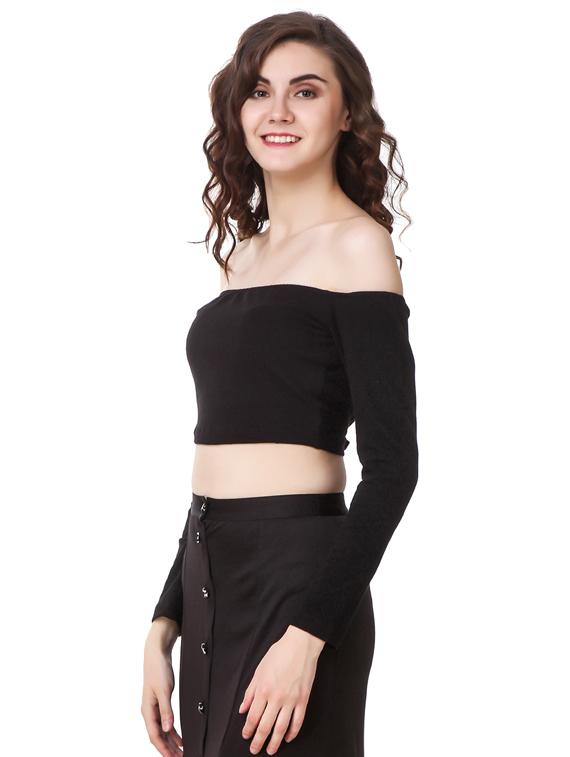 black cotton crop top - 14170901 - Zoom Image - 2