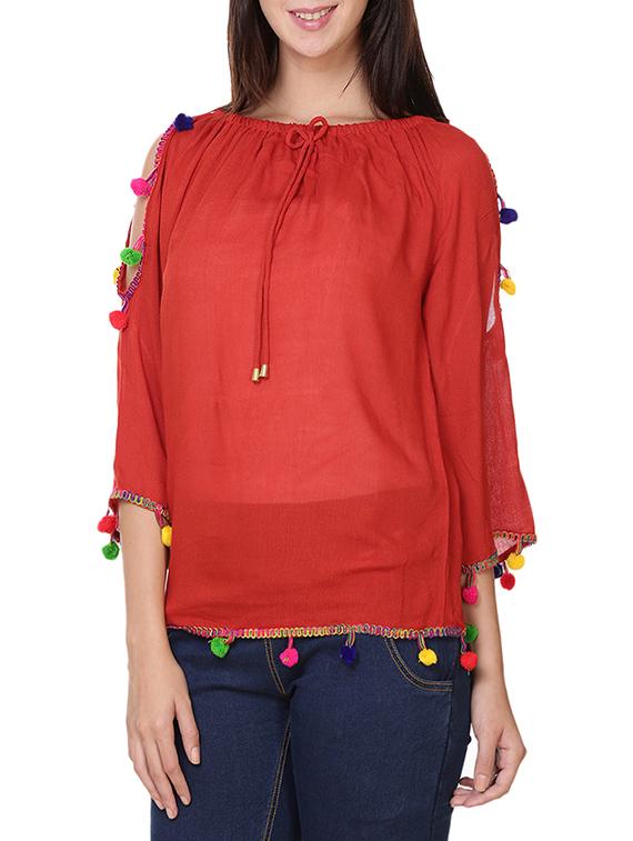 red rayon regular top - 14174795 - Zoom Image - 2