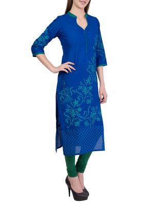blue cotton straight kurta - 14178795 - Standard Image - 2