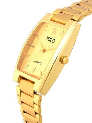 yolo men'z golden rectangular dial with golden metal strap wrist watch - 14180482 - Standard Image - 2