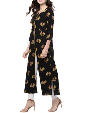 black cotton straight kurta - 14182827 - Standard Image - 2