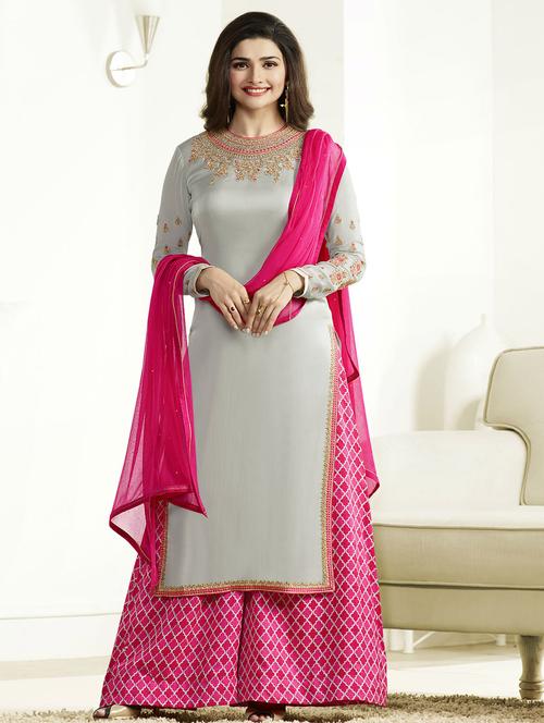 Grey embroidered unstitched plazoo suit - 14185057 - Very Small Image - 1